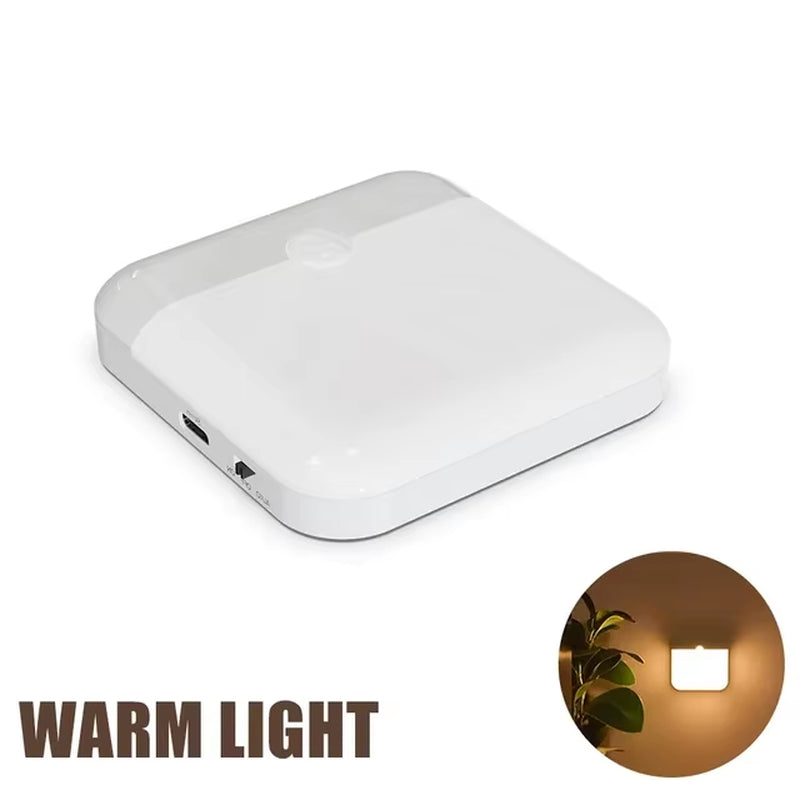 Motion Sensor Light Led Usb TYPE-C Charging Square Lamp for Bedroom Kitchen Stair Hallway Wardrobe Cupboard Lighting Night Light